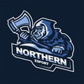 Northern warrior holding axes e-sport gaming mascot logo template Royalty Free Stock Photo