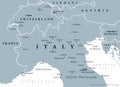 Northern Italy, gray political map of the northern part of Italy Royalty Free Stock Photo