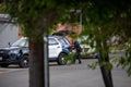 Northridge, CA / United States - May 27, 2019: LAPD Patrol Units respond to brandishing/ADW call in suburban neighborhood with