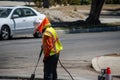 Northridge, California, United States - June 28, 2022: A contractor from Paveco Construction working for the City of Los Angeles