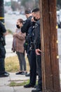 Northridge, California / USA - March 8, 2021: A diverse group of LAPD officers and supervisors respond to an assault