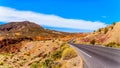 Northshore Road SR167 in Lake Mead National Recreation Area winds through semi desert landscape