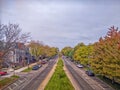 Northward perspective of North Kedzie Boulevard, a tree lined neighborhood street in Chicago.