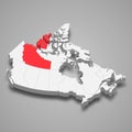 Northwest Territories region location within Canada 3d map