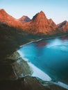 Norway aerial view sunset mountains and sea arctic beach landscape travel beautiful nature destinations Royalty Free Stock Photo