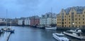 Riverfront view of the inner harbor at Alesund in Norway Royalty Free Stock Photo
