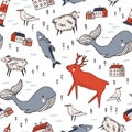 Norway animals seamless pattern. Travel Scandinavia concept