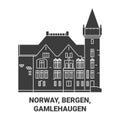 Norway, Bergen, Gamlehaugen travel landmark vector illustration