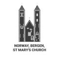 Norway, Bergen, St Mary's Church travel landmark vector illustration