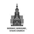 Norway, Borgund , Stave Church travel landmark vector illustration