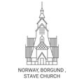 Norway, Borgund , Stave Church travel landmark vector illustration