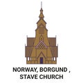 Norway, Borgund , Stave Church travel landmark vector illustration