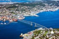 Norway - bridge and panorama of Tromso beyond the Arctic circle in fjords.