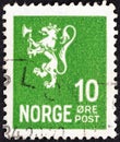 NORWAY - CIRCA 1926: A stamp printed in Norway shows the coat of arms of Norway, circa 1926.