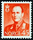 NORWAY - CIRCA 1958: A stamp printed in Norway shows King Olav V, circa 1958. Royalty Free Stock Photo