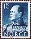 NORWAY - CIRCA 1959: A stamp printed in Norway shows King Olav V, circa 1959. Royalty Free Stock Photo