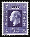 NORWAY - CIRCA 1969: A stamp printed in Norway shows King Olav V, circa 1969.