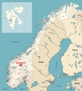 Norway municipalities high detailed vector map colored by administrative regions (counties), with neighbouring countries and terri