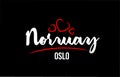 Norway country on black background with red love heart and its capital Oslo