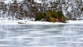 Norway fisherman traditional house winter landscape with heavy snow ,polar circle whether