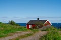 Norway. Fishermans red rorbu cottage in the Lofoten Islands. Typical Fishermans house.