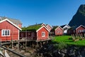 Norway. Fishermans red rorbu cottage in the Lofoten Islands. Typical Fishermans house.