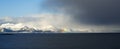 Norway fjord winter landscape with rainbow ,polar circle whether