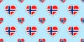 Norway flag seamless pattern. Vector Norwegian flags stikers. Love hearts symbols. Texture for language courses, sports pages, tra Royalty Free Stock Photo