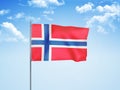 Norway flag waving sky background 3D illustration Royalty Free Stock Photo