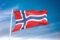 Norway flag waving sky background 3D illustration Royalty Free Stock Photo