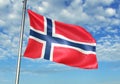 Norway flag waving with sky on background realistic 3d illustration Royalty Free Stock Photo