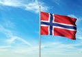 Norway flag waving with sky on background realistic 3d illustration Royalty Free Stock Photo