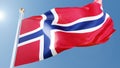 norway flag waving in the wind against a blue sky. norwegian national symbol on flagpole, 3d rendering Royalty Free Stock Photo