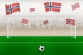 Norway football team fans with flags of Norway cheering on stadium, penalty kick concept in a soccer match Royalty Free Stock Photo