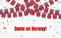 Norway garland flag with confetti on transparent background, Hang bunting for celebration template banner, Vector illustration