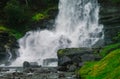 Norway, Hordaland county. Famous Steinsdalsfossen waterfall. Scandinavian nature. Royalty Free Stock Photo