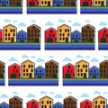 Norway houses townhouse seamless pattern Norwegian architecture Royalty Free Stock Photo