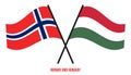 Norway and Hungary Flags Crossed And Waving Flat Style. Official Proportion. Correct Colors