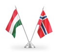Norway and Hungary table flags isolated on white 3D rendering