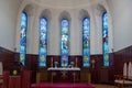 Akureyrarkirkja Akureyri Church altar and stained glass windows Akureyri Iceland