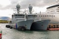 Coast Guard vessels and MSC Magnifica cruise ship in Reykjavik harbour