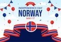 Norway Independence Day Vector Illustration on May 17 with Flag of Norwegian and Ribbon in National Holiday Celebration Royalty Free Stock Photo