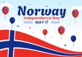 Norway Independence Day Vector Illustration on May 17 with Flag of Norwegian and Ribbon in National Holiday Celebration Royalty Free Stock Photo