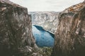 Norway Kjerag mountains rocks over fjord Royalty Free Stock Photo