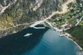 Norway Landscape aerial view Lysefjord sea and ferry