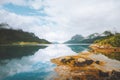 Norway landscape fjord and mountains water reflection scandinavian nature Royalty Free Stock Photo