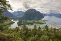 Norway landscape. Romsdal fjord, Rauma river and Romsdal mountains. Andalsnes
