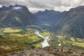 Norway landscape. Romsdal fjord, Rauma river and Romsdal mountains. Andalsnes