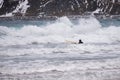 Norway landscape in winter time , polar surfing in Skagsanden beach