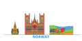 Norway line cityscape, flat vector. Travel city landmark, oultine illustration, line world icons